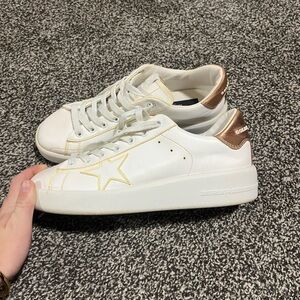 Golden Goose White and Gold Star Sneakers